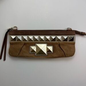 Marciano Brown and Gold Leather Clutch with Pyramid Studs‎